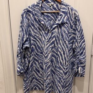 John Mark Blue and White Geometric Shirt